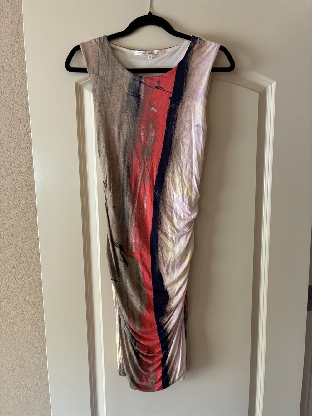 RACHEL Rachel Roy Multicolor Abstract Print Mini Dress with Red and Navy Accents